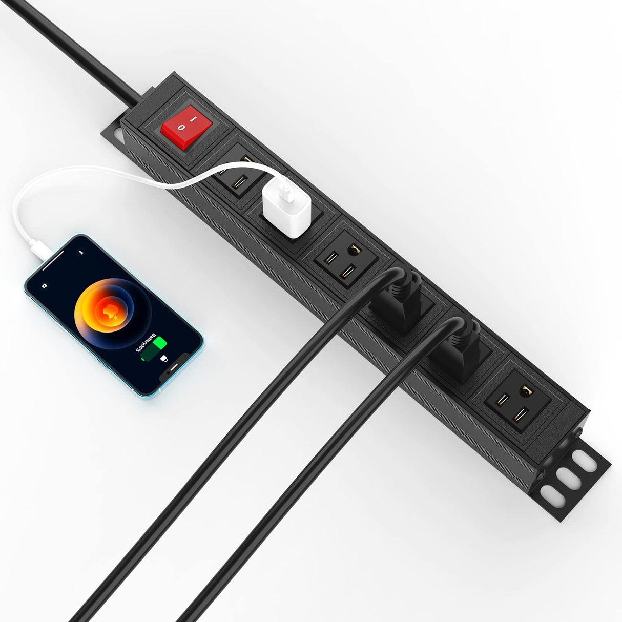 BTU 6 Outlet Power Strip, Metal Mountable Power Strip Surge Protector, Heavy Duty Wall Mount Power Outlet for Commercial, Industrial, Workshop, 6FT Power Cord, 15A/125V 1875W (Black 6FT) BTU