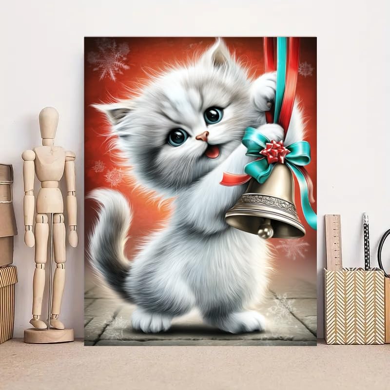 Christmas Diamond Art Kits for Adults - Cat 5D Diamond Painting Kits for Adults Beginners, DIY Full Round Drill Diamonds Dot Gem Art Kits for Adult,Home Wall Decor 12x 16 Inch WoodArtSupply