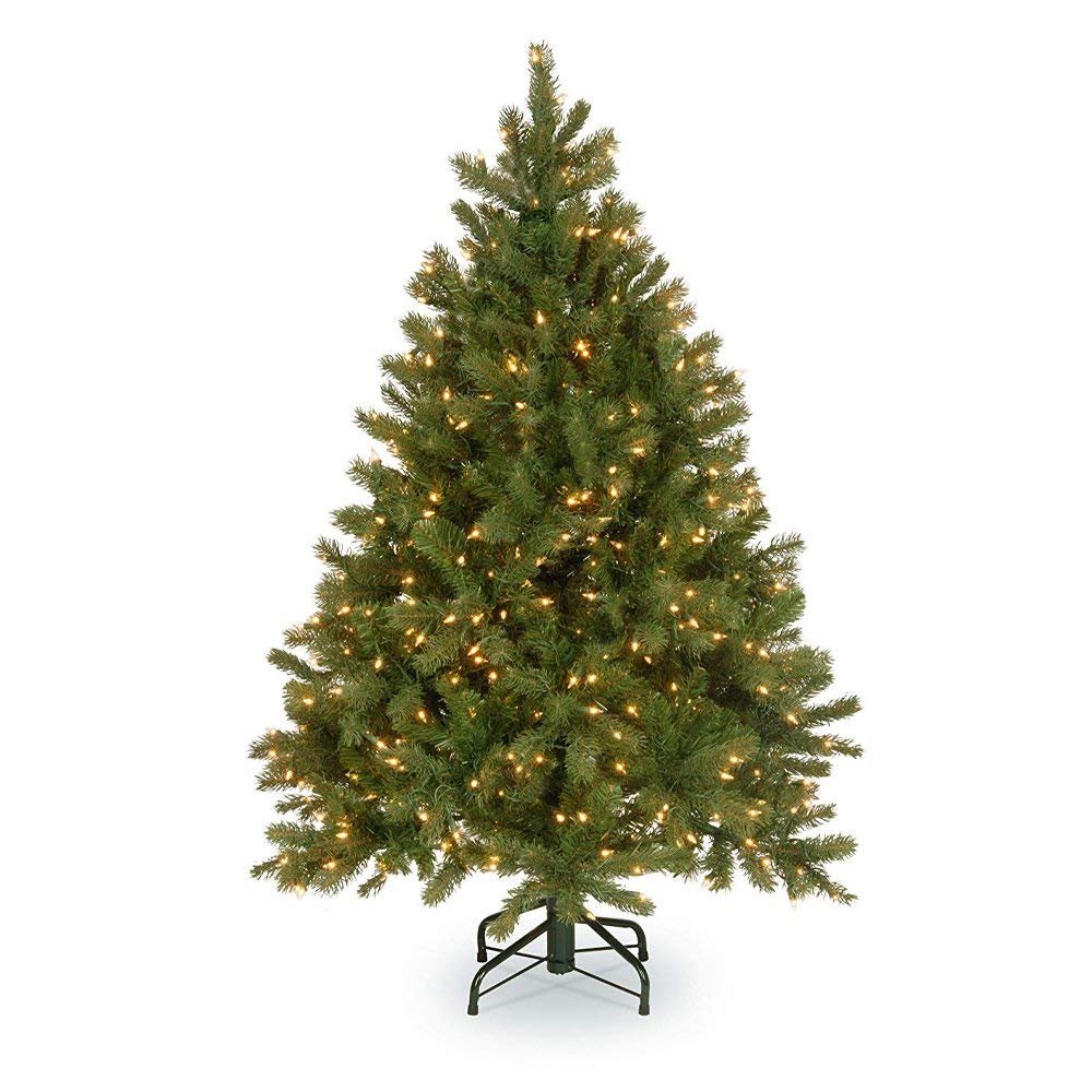 National Tree Company Pre-Lit 'Feel Real' Artificial Full Downswept Christmas Tree, Green, Douglas Fir, White Lights, Includes Stand, 4.5 feet National Tree Company