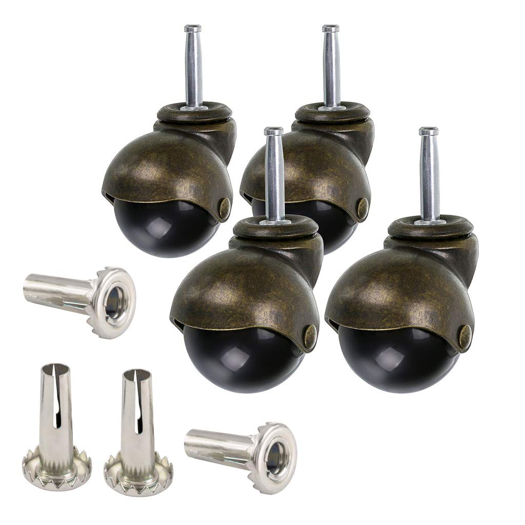 Skelang 1.5 Inch Ball Caster Stem Caster Wheel with Sockets, Vintage Antique Swivel Caster for Furniture, Sofa, Wood Chair, Cabinet, Pack of 4 Skelang