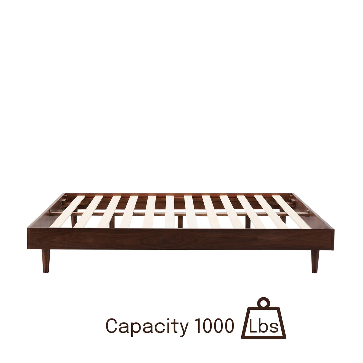 NTC Fly Dark Walnut Wooden Bed Frame Without Headboard - Effortless Assembly, Silent Slats, 1000 Lb Capacity, Queen Size NTC