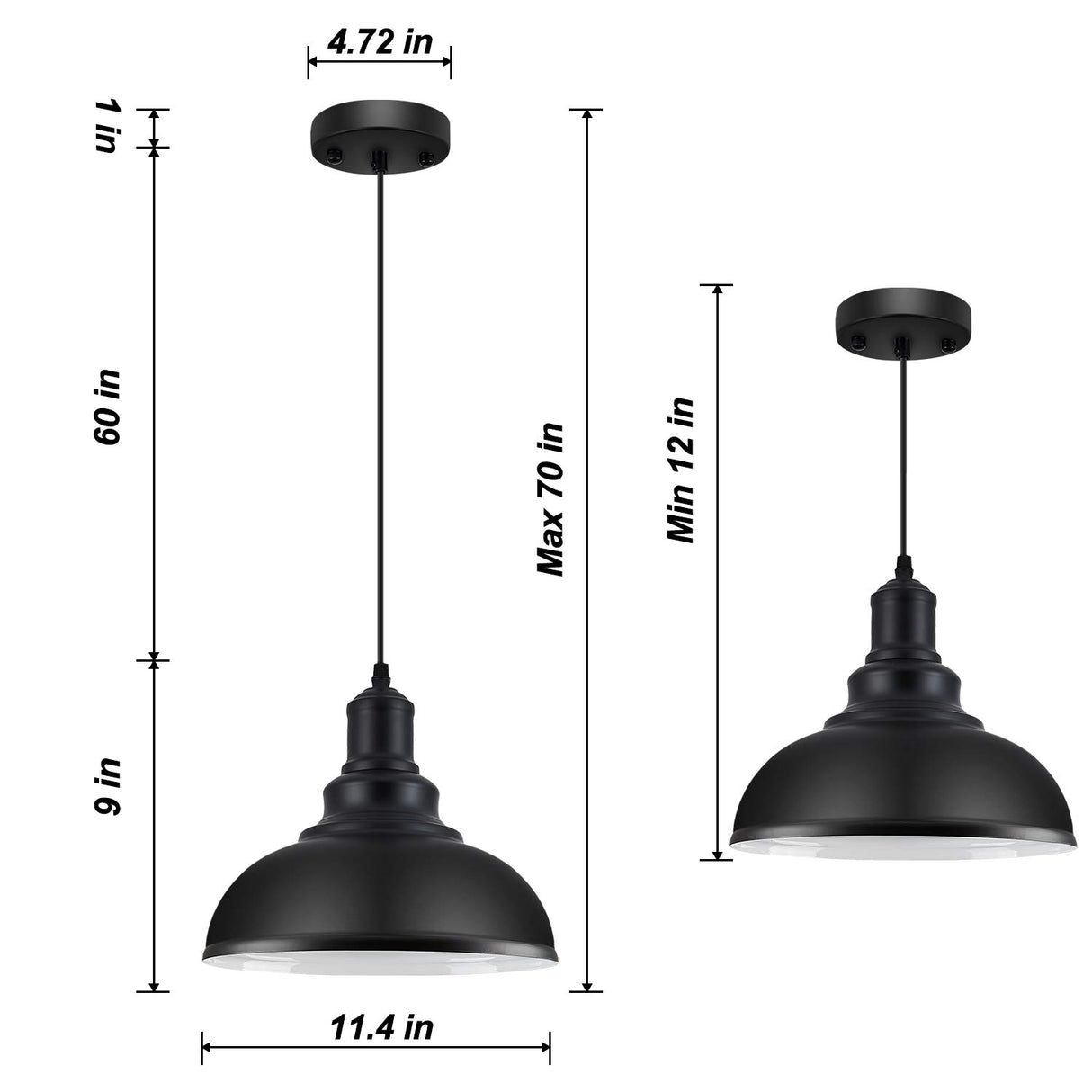 LOEHINLE Pendant Lighting Vintage Industrial Fixtures, Black Metal Farmhouse Lights, Ceiling Lamp for Kitchen Home Island Dining Room Bedroom, 11.4 inches LOEHINLE