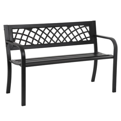 MGHH Outdoor Bench, Patio Garden Bench with Iron Steel Frame, Mesh Pattern, Metal Outside Bench for Park Porch Lawn Yard Balcony Path Entryway Deck,Black