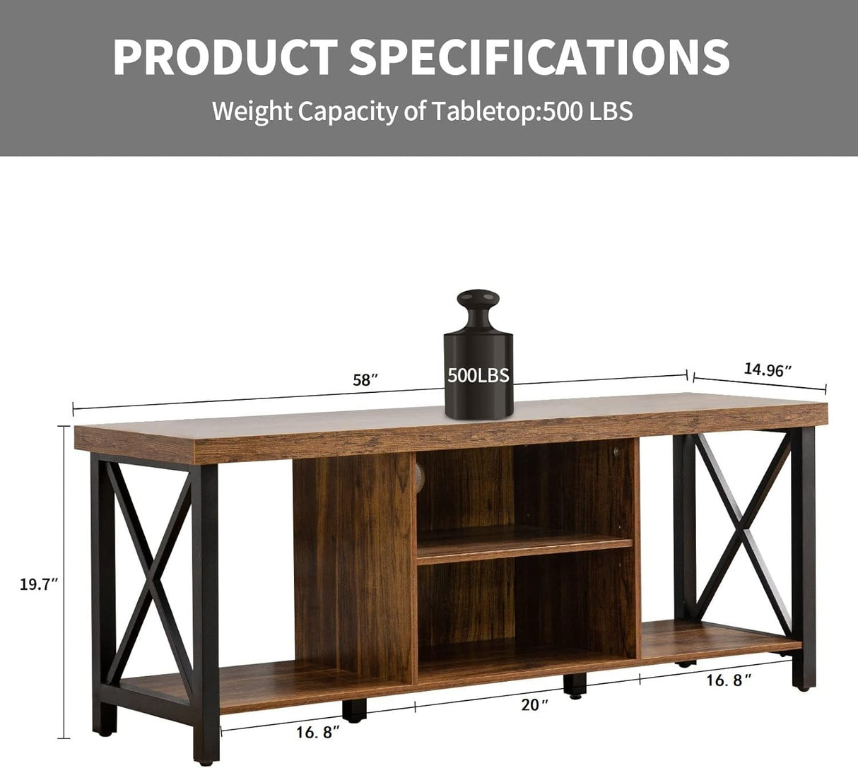 GAZHOME TV Stand for TV up to 65 Inches, TV Cabinet with Open Storage, TV Console Unit with Shelving for Living Room, Entertainment Room, Rustic Brown GAZHOME