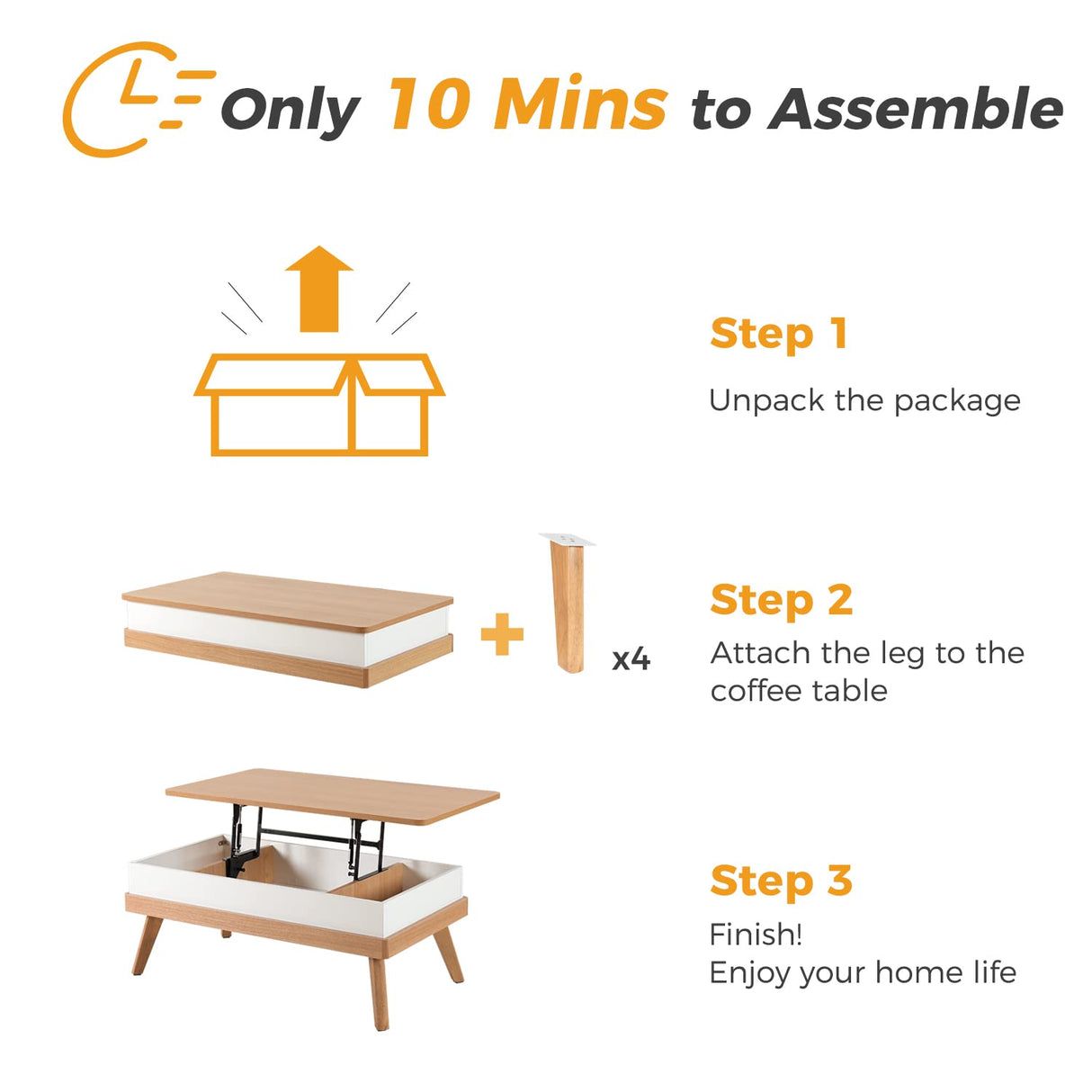 Bidiso Lift Top Coffee Center Table with Hidden Storage Compartment, Easy-to-Assembly , Dining Table for Living Room Reception/Home Office, Oak Bidiso