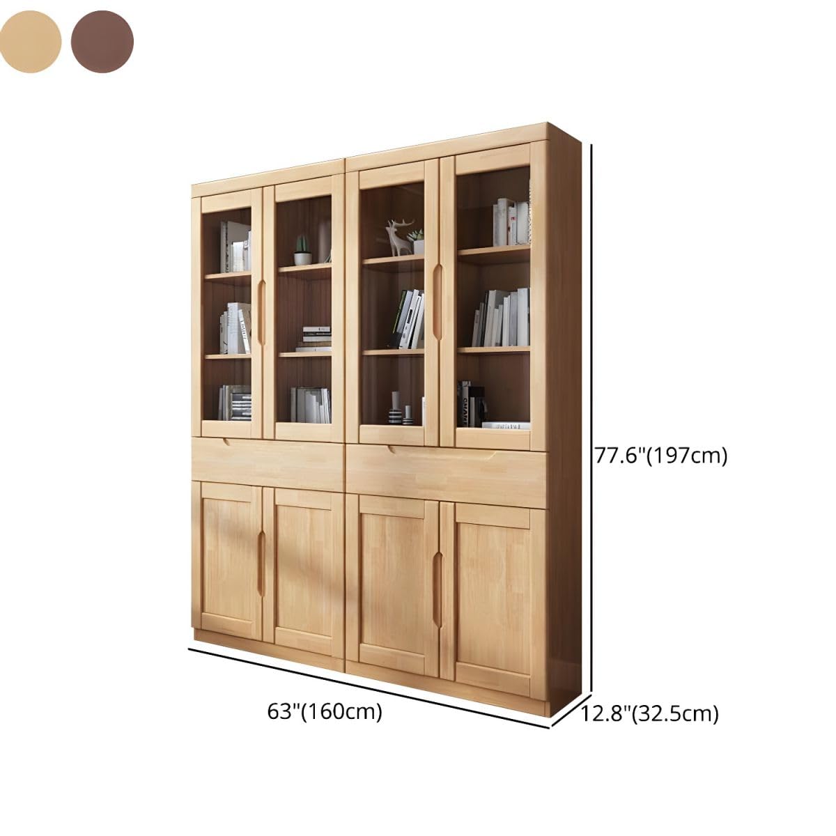 KWOKING Contemporary Rubber Wood Bookshelf with Glass Doors - Versatile Storage for Home and Office KWOKING