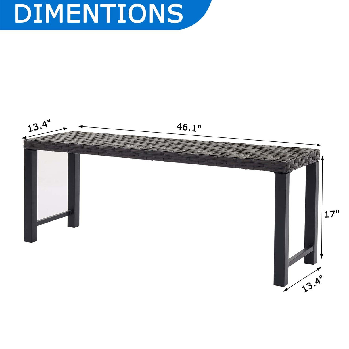 Seekverse 46" Outdoor Rattan Backless Bench Set of 2, All-Weather Patio Garden Bench for Backyard, Porch, or Lawn, Durable Steel Bench for Outdoor Spaces Seekverse