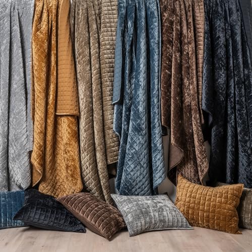 RECYCO Luxury Velvet Quilt Set Full Queen Size Bedding Sets, Ultra Soft Velvet Comforter Set, Lightweight Channel Box Stitch Oversized Bedspread Coverlet for All Season, with 2 Shams, Mocha Brown RECYCO