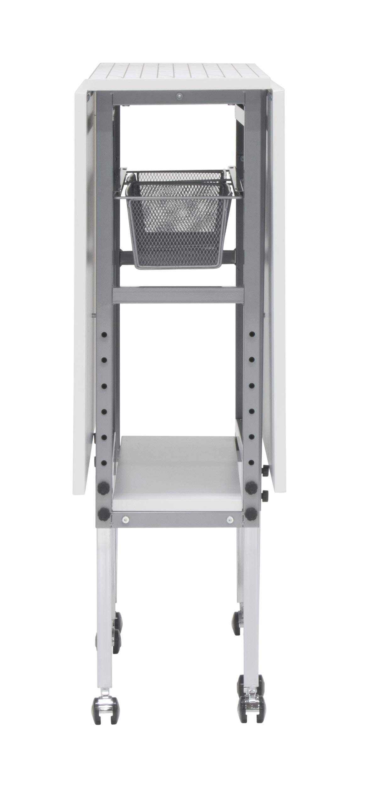 Sew Ready Foldable Hobby and Cutting Grid Table - 58.75" W x 36.5" D White Arts and Crafts Table with Grid Top and Silver Storage Drawers Sew Ready