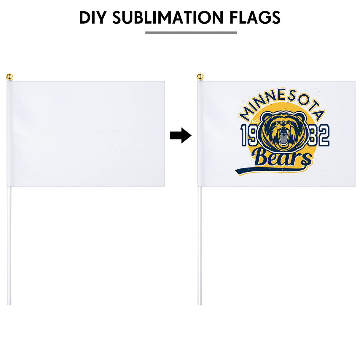 200 Pcs White Blank Sublimation Mini Flags Solid White Blank Flag Plain White DIY Color Small Flags on Sticks Hand Held Sublimation Flags Blank Flag for Parades Birthday Wedding Events Celebration Remerry