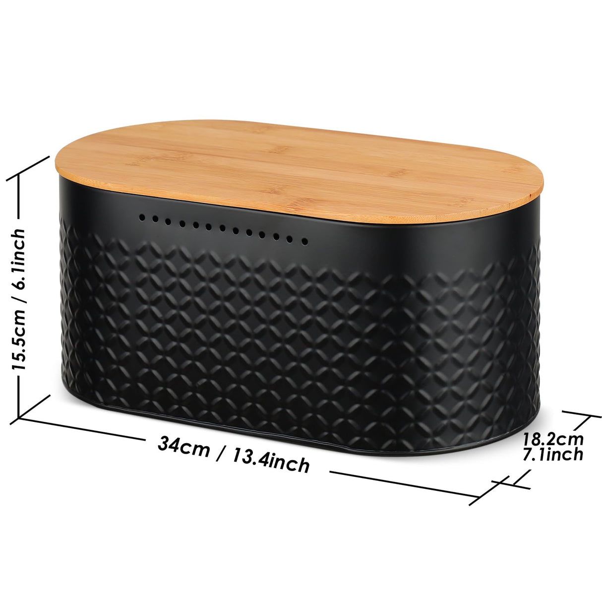 Hossejoy Metal Bread Box with Reversible Bamboo Cutting Lid, Bread Storage Container for Kitchen Countertop, Modern Bread Bin Holder Breadbox (Black) Hossejoy