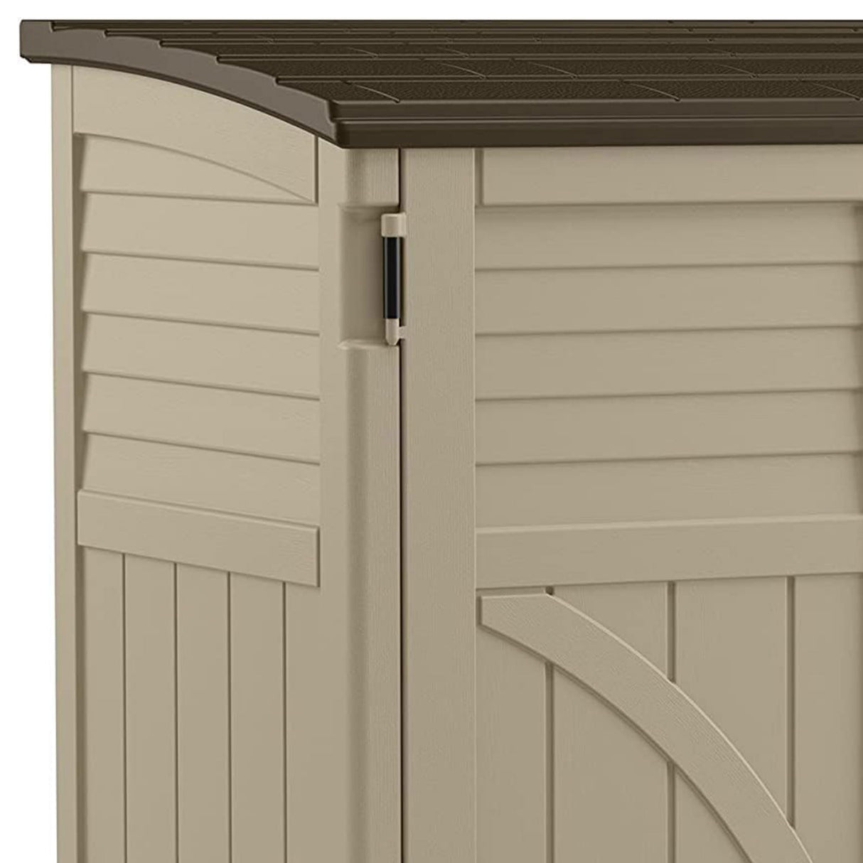Suncast Horizontal Shed, Compact Outdoor Storage System, 34 Cu. Ft. Capacity, Sand & Slate - Lockable Multi-Wall Resin Organizer for Garbage Cans, Garden Tools, Bins, Bikes and Yard Equipment Suncast