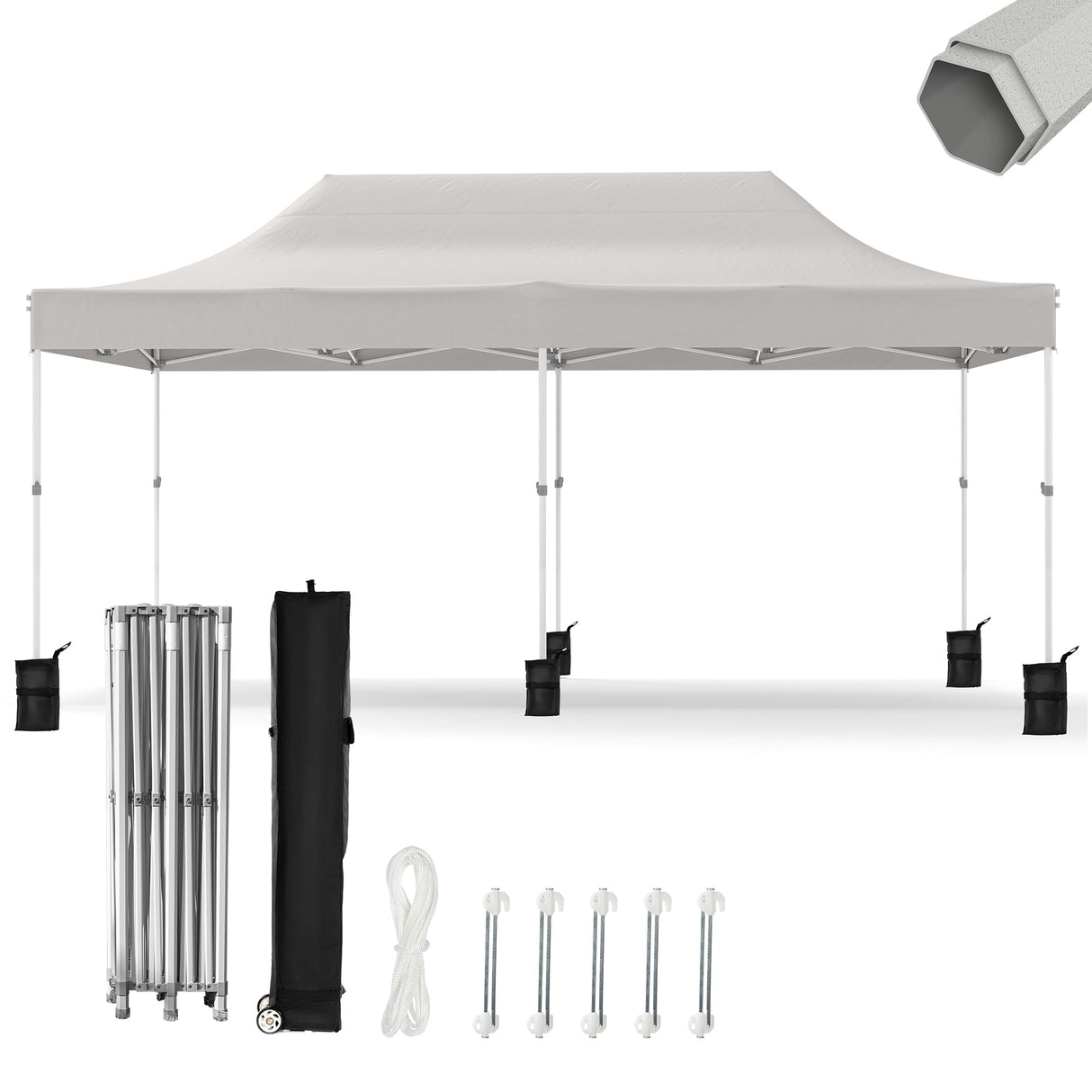 10x20ft Patio Easy Setup Pop Up Canopy Commercial Heavy Duty, Canopy Tent for Outdoor Events Instant Portable Shelter, 1 Roller Bag, 6 Sandbags, 10 Stakes, 6 Ropes, 5 Spare Screws, Gray DOVELF