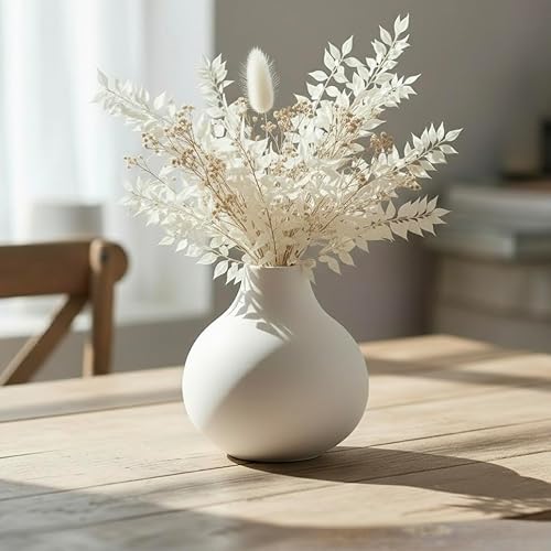 Carrot's Den White Round Vase - Minimalist Nordic, Japandi, Mid Century Modern Home Decor | Table Centerpiece, Wedding, Living Room, Bookshelf, Office, Modern Home, Entryway, Console (White) Carrot's Den