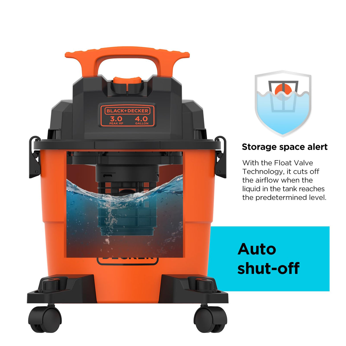 BLACK+DECKER Shop Vacuum Wet and Dry, 4 Gallon 3.0 Peak HP, 3-in-1 Portable Shop Vac with Accessories, Home and Car Vacuum Cleaner(BDXV18301P-4A) BLACK+DECKER