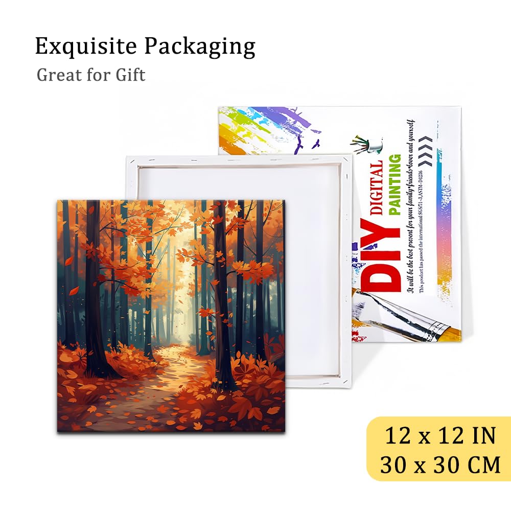 Natuyalo Paint by Numbers for Adults with Framed on Canvas, Autumn Forest Paint by Numbers Kits for Beginners, Forest Path DIY Acrylic Painting Kits with Frame Ideal Gift (12x12 Inch) Natuyalo
