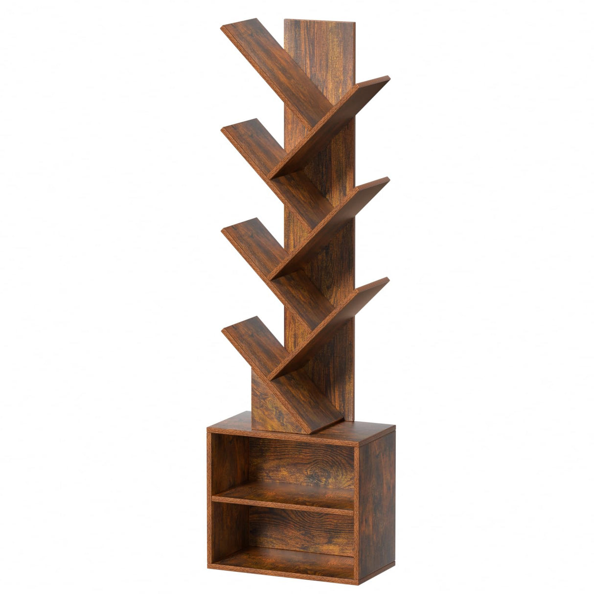 SHEEPAM 10 Tier Tree Bookshelf,Floor Standing Wood Tall Bookcase for Narrow Space, Storage Organizer Bookshelves for Books, Book Case for CDs/Movies/Books,Home Office,Living Room, Bedroom SHEEPAM