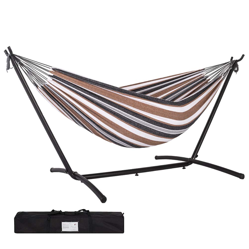 Prime Garden Hammock with Stand for Outside, Heavy Duty Space Saving Steel Stand with 450 lb Capacity, Double Hammock with Portable Carrying Bag, Hamacas Para Adultos for Outdoors, Patio, Garden, Yard Prime Garden