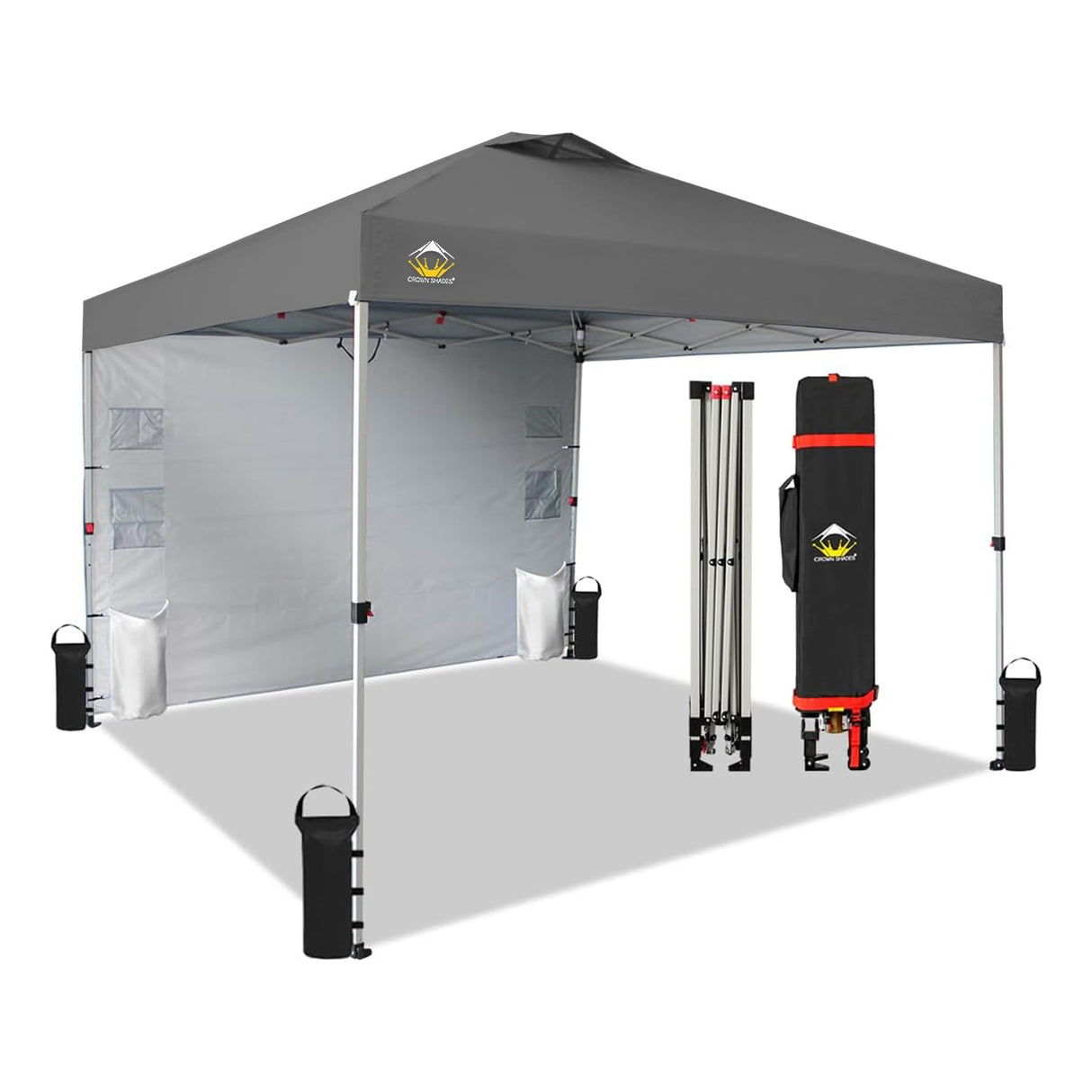 CROWN SHADES Canopy Tent 10x10 Pop Up Canopy Outdoor Shade with Pockets Sidewall, Easy Up Sun Shelter with One Person Set Up Center Lock, Portable Instant Camping Beach Canopy Tents, Grid Grey CROWN SHADES