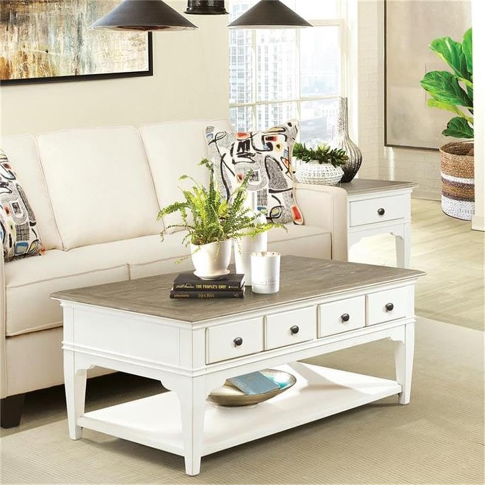 BOWERY HILL Contemporary 4-Drawer Storage Solid Wood Coffee Table in Natural for Living Room, 28" D x 48" W x 20" H BOWERY HILL