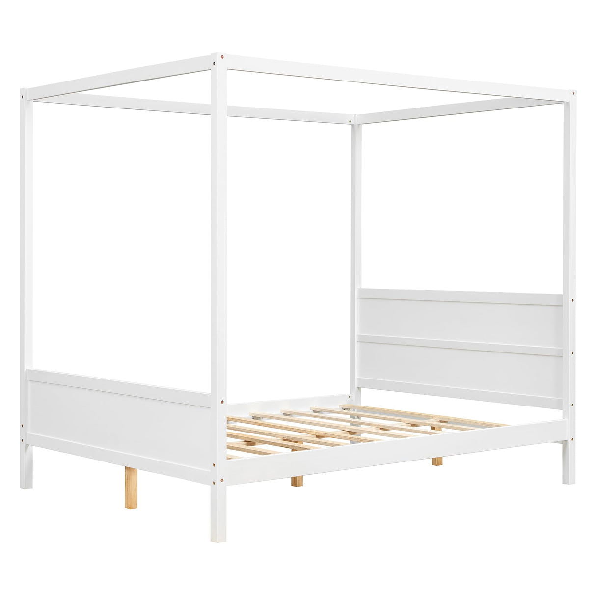 MaiDeHaoo Canopy Platform Bed Queen Size, Wood Platform Bed with Headboard and Footboard, Four Post Canopy Bed Frame Queen with Slats Support, Easy Assembly, White MaiDeHaoo