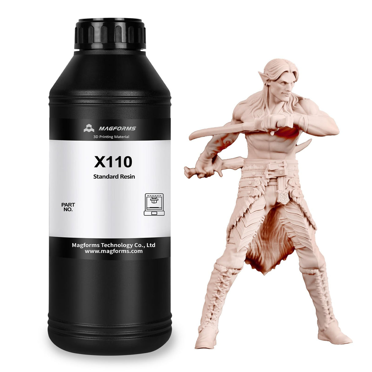 MAGFORMS X110 Upgraded Standard 3D Printing Resin, Enhanced Toughness & Strength, Non-Brittle 405nm UV Curing Resin with High Precision for 4K/6K/8K LCD DLP 3D Printers (Light Skin, 1000g) Magforms