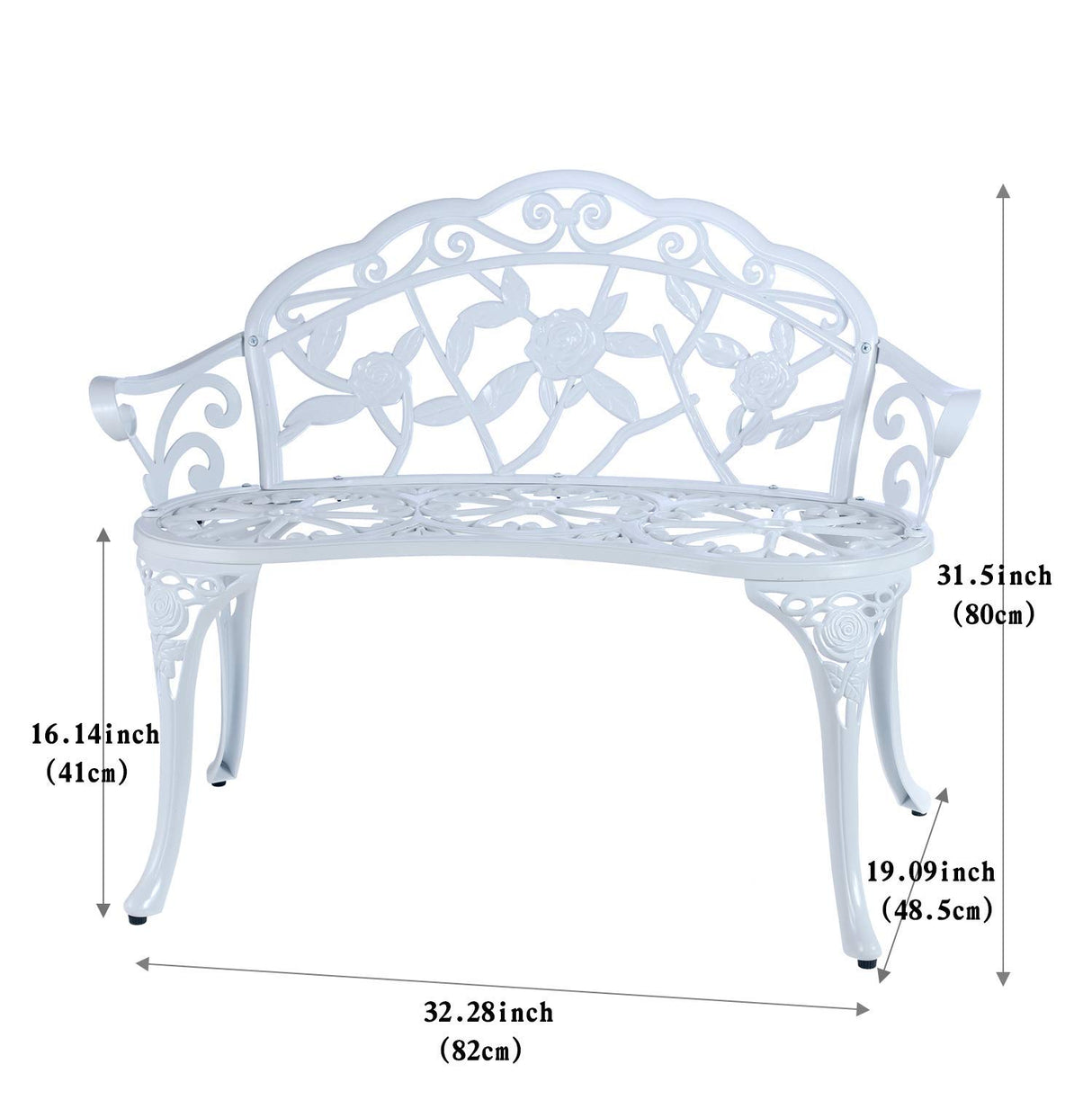 Patio Balcony Bench Double Seat, Anti-Rust Cast Aluminum Patio Garden Bench for Park Yard Outdoor Furniture White.1 C/G patio casa