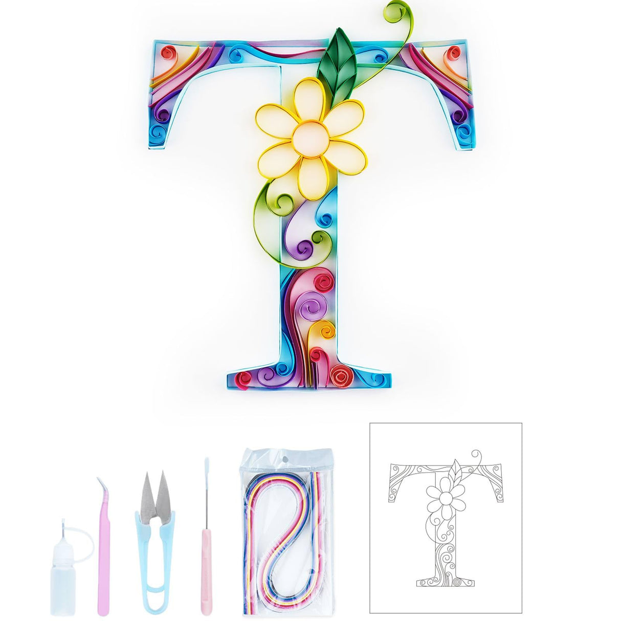 Uniquilling Quilling Paper Quilling Kit for Adults Beginner, 8 * 10-inch Letters, Exquisite DIY Paper Filigree Painting Kits Quilling Tools, Home Room Wall Art Decor Best Gifts(Basic) Uniquilling