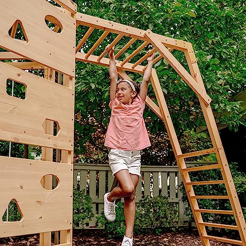 Avenlur Hawthorn 9-in-1 Outdoor Activity Center | Swing, Rock Wall, Monkey Bars | Ages 3-11 | Pine Wood Construction | Climbing Rope, Net Wall | Strength, Coordination, and Imagination-Boosting Fun Avenlur