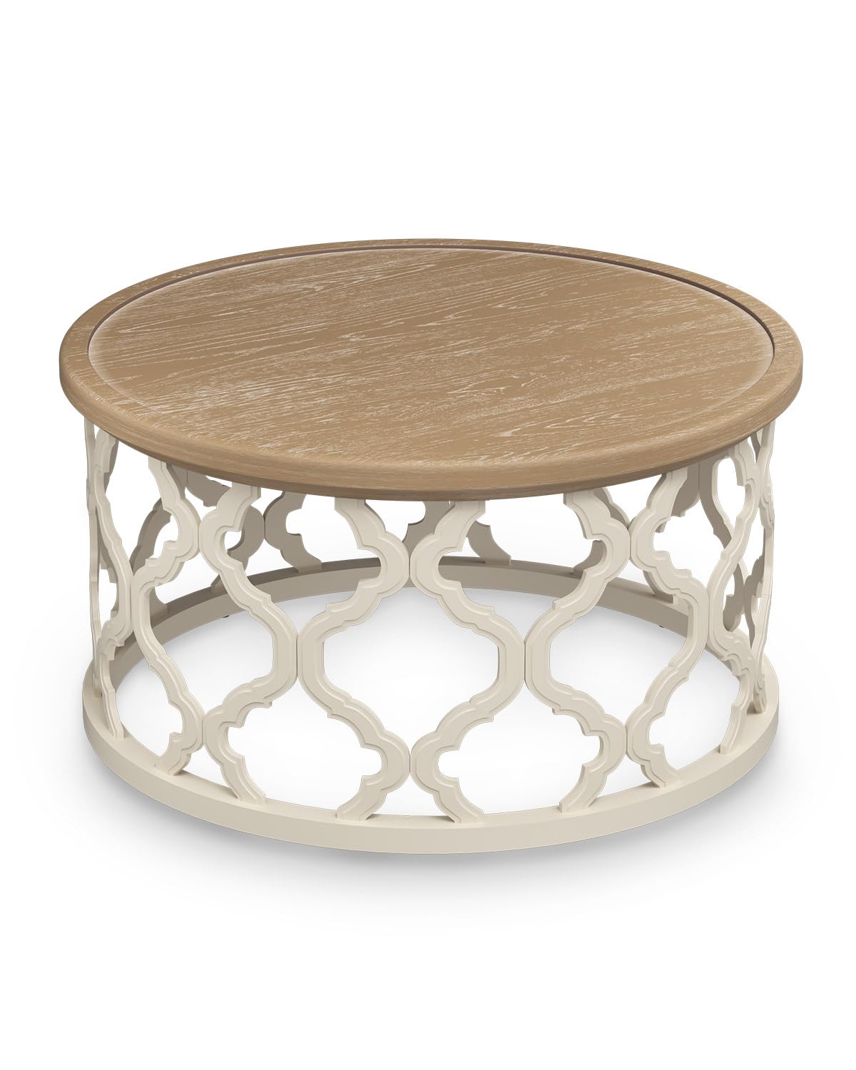 VONLUCE Farmhouse Coffee Table,30'' Round French Country Coffee Table,Distressed Wood Tray Top Vintage Coffee Table with Storage Shelf for Living Room Dining Room Bedroom,Small Space,Beige VONLUCE