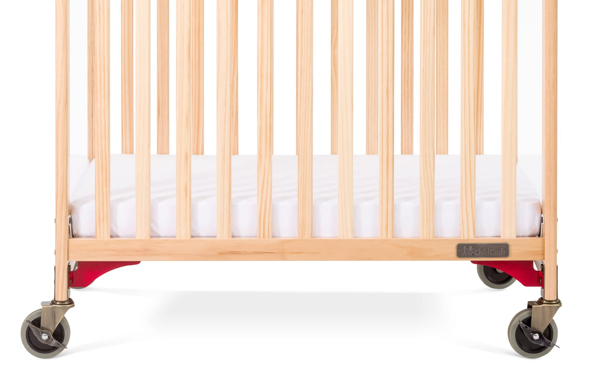 Child Craft Safe Haven Daycare Evacuation Wooden Compact Portable Crib with 4" Casters, Features Clearview End Panels, Durable Wood Construction, Easy Grib Handles, Fits Through Doorways (Natural) Child Craft