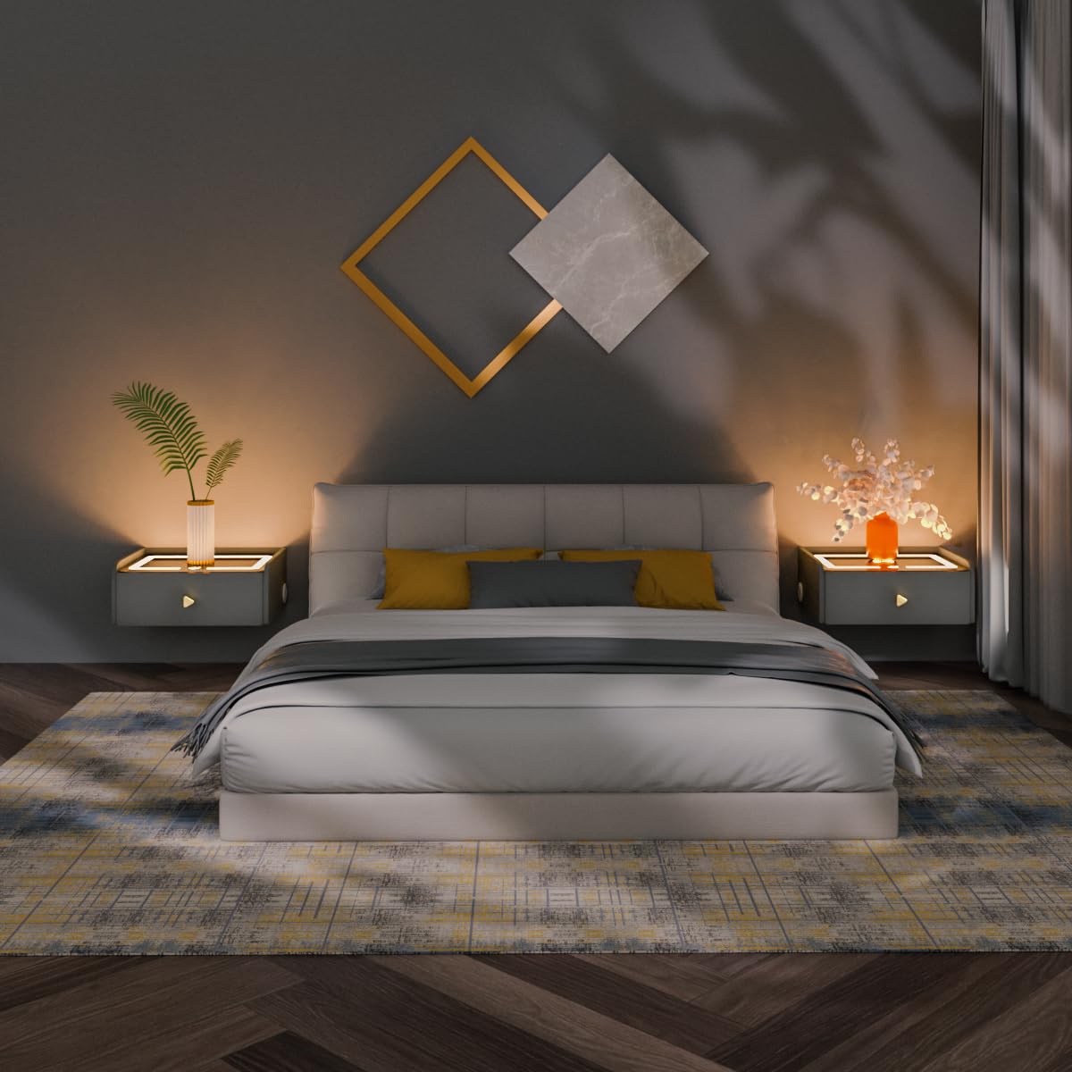 HOMEMORE Smart Nightstand Floating Bedside Table LED Nightstand with Charging Floating Nightstand Bedroom Options for Young People.Grey HOMEMORE