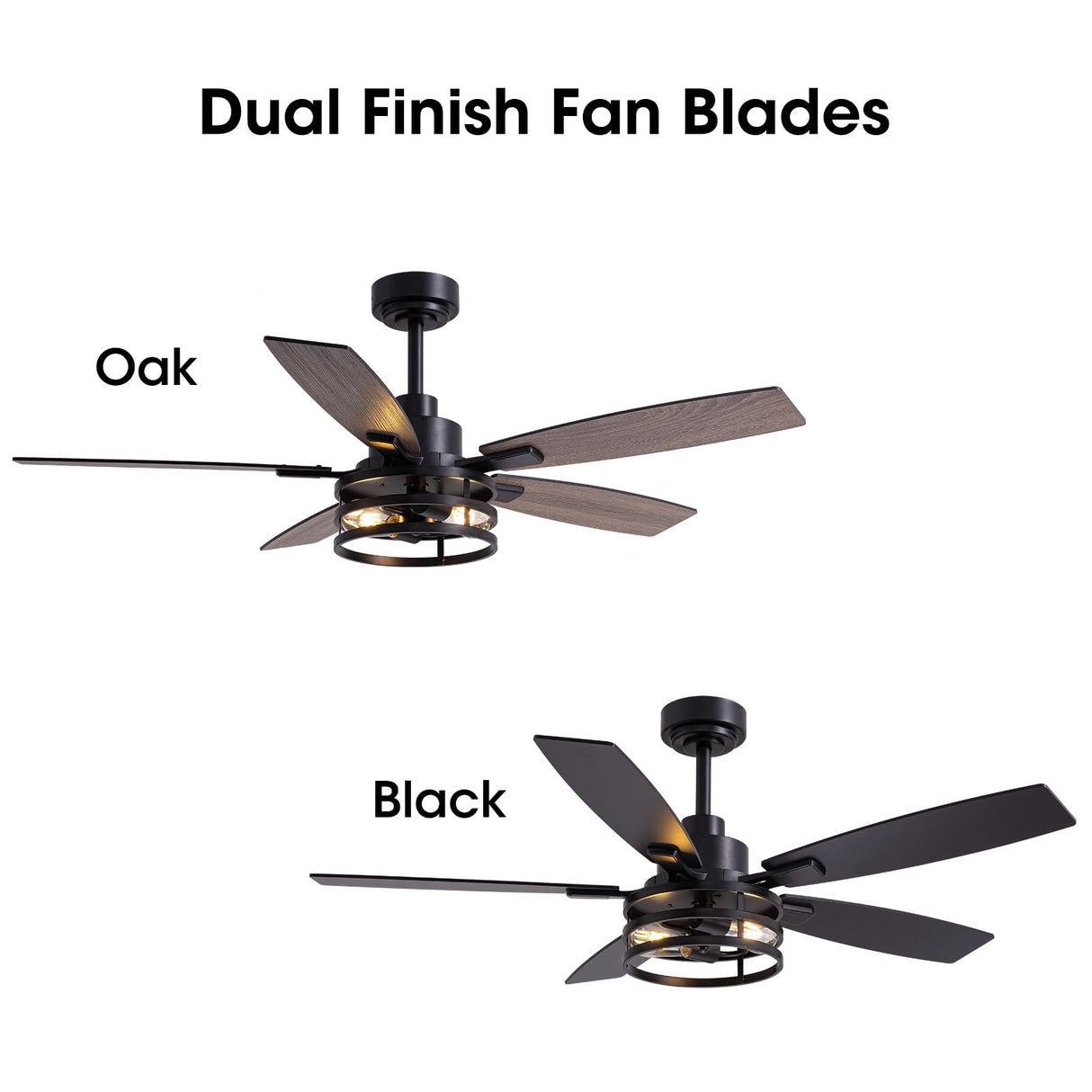 52 Inch Ceiling Fans with Lights and Remote Control, Farmhouse Ceiling Fan for Bedroom Living Room and Patio, Black Caged Ceiling Fan for Indoor and Outdoor LuminFan