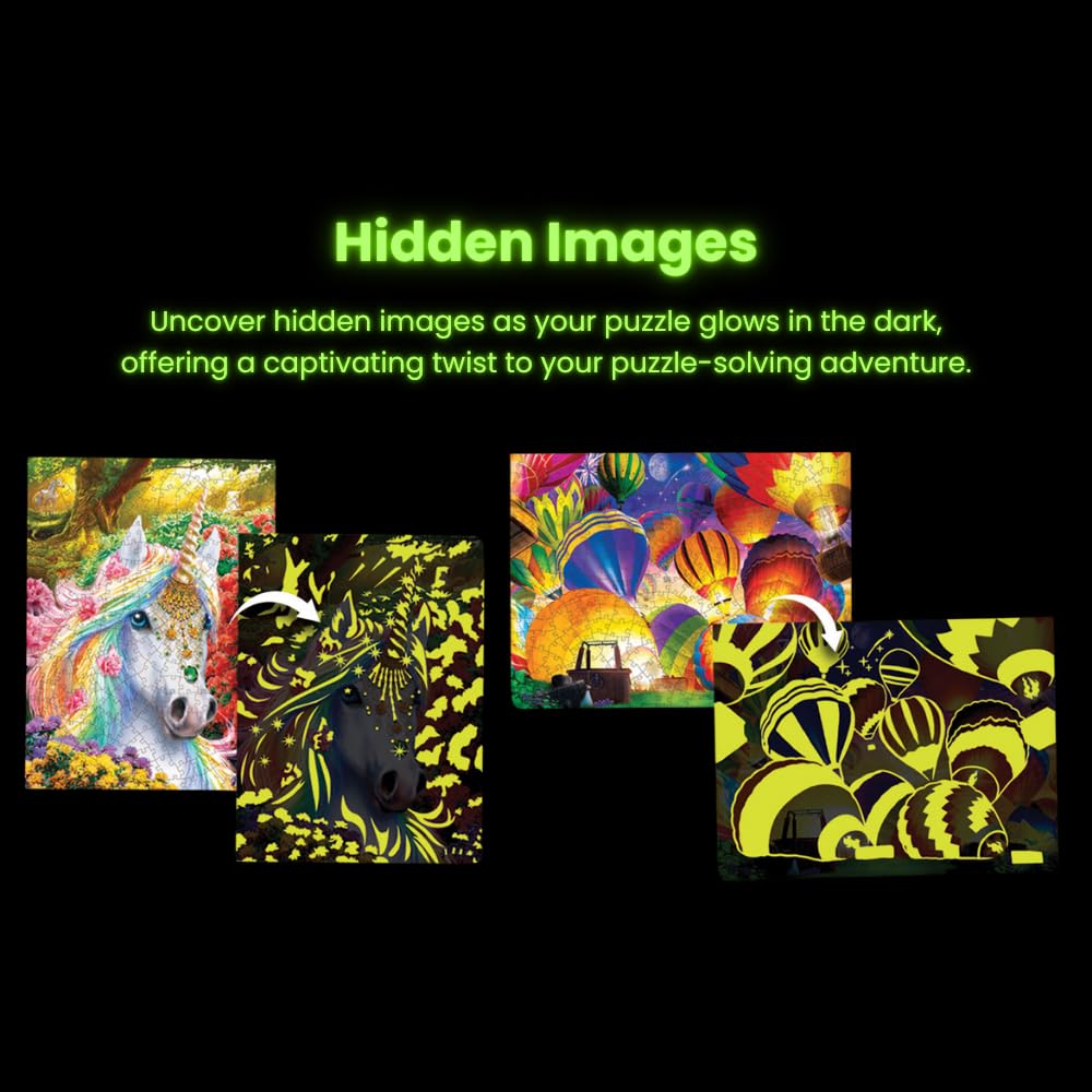 Masterpieces 300 Piece EZ Grip Glow in The Dark Jigsaw Puzzle - Wild Stallions - 18"x24" Masterpieces