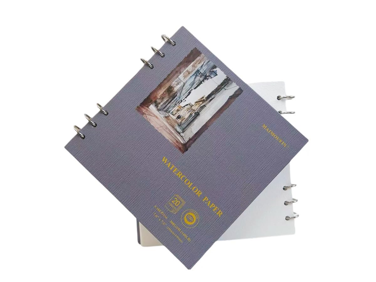 MAIMOUFIN Watercolor Journal,100% Cotton Watercolor Paper, 7.6" x 7.6",20 Sheets(140LB/300GSM) Cold Press, Hardcover Square Loose-Leaf Watercolor Sketchbook Pad for Artists, Art Lovers (Cold Press) MAIMOUFIN