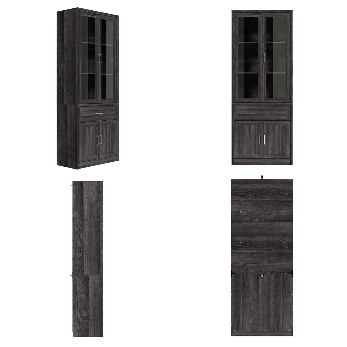 FAMAPY Display Cabinet with 2 Glass Doors, Display Case with Shelves & Drawer for Curio Trophy, Farmhouse Storage Cabinet for Living Room Home Office, Black, 15.7”D x 31.5”W x 79.9”H FAMAPY