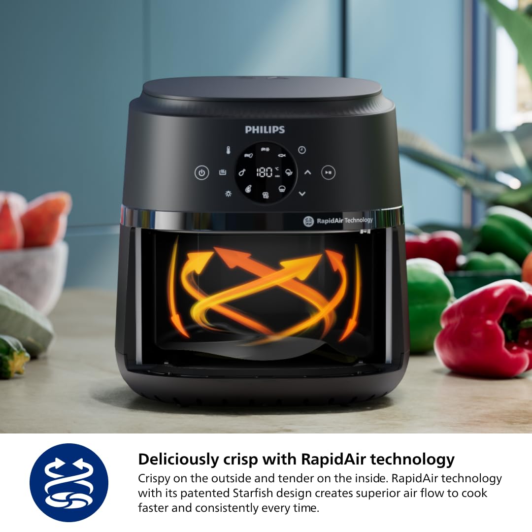 Philips 2000 Series Airfryer - 4.4 qt (4.2 l) Pan, 13 Cooking Functions, RapidAir Technology, Healthy Cooking with 90% Less Fat, Efficient & Fast (NA220/00) Philips Kitchen Appliances