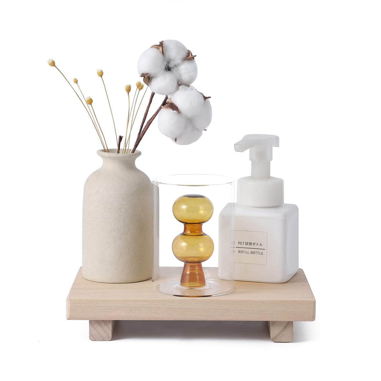 Small Wood Tray Pedestal Stand Farmhouse Bathroom Decor Decorative Wooden Riser Kitchen Soap Dish Holder for Vanity, Counter, Sink, 9" x 5.9" - Burlywood zoocatia