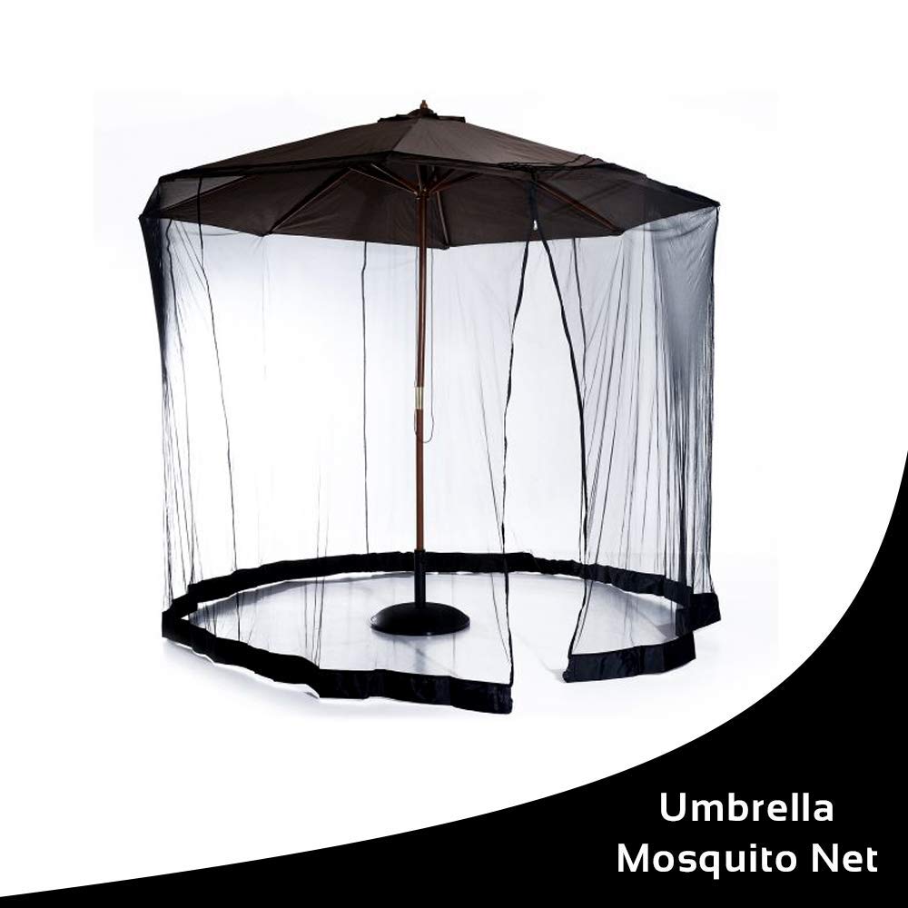 HomeRoots 9' Patio Umbrella Outdoor Table Bug Screen Mesh Black Mosquito Net Canopy Curtains Adjustable Enclosure Large Umbrella Hanging Tent 100% Polyester Light Weight Mosquito Netting OceanTailer