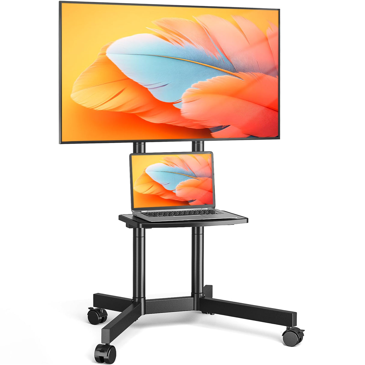 Rolling TV Stand with Upgraded Wheels for 32-70 Inch TVs, Height Adjustable Mobile TV Stand with Laptop Shelf, Mobile TV Cart with Heavy Duty Structure up to 88lbs for Living Room, Patio, Office TVON