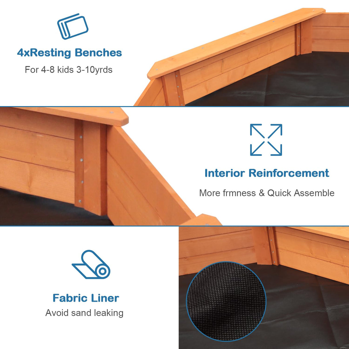 Luyitton Large Octagon Sandbox 84.5"x 77"x 9.02" Wooden Outdoor Kids Sand Pit with Canopy Tarp, Gift for Ages 2-8 Years Old Backyard Garden Easy Assembly luyitton