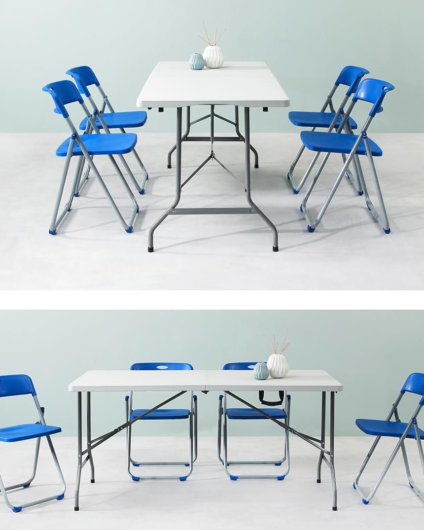 VTOY 6FT(30"x72") Folding Table, Indoor Outdoor Heavy Duty Table with Carrying Handle,Portable Plastic Fold up Table for Picnic/Party/Camping/Office/School VTOY