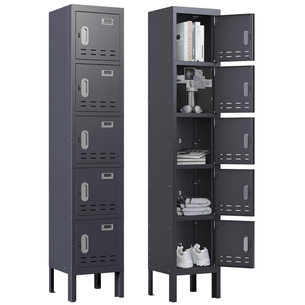 BUTISOW Metal Lockers - 66" Height Steel Lockers for Employees with 5 Door Storage Locker with Card Slot for Employees Gym School Home Office Garage - Assembly Required BUTISOW