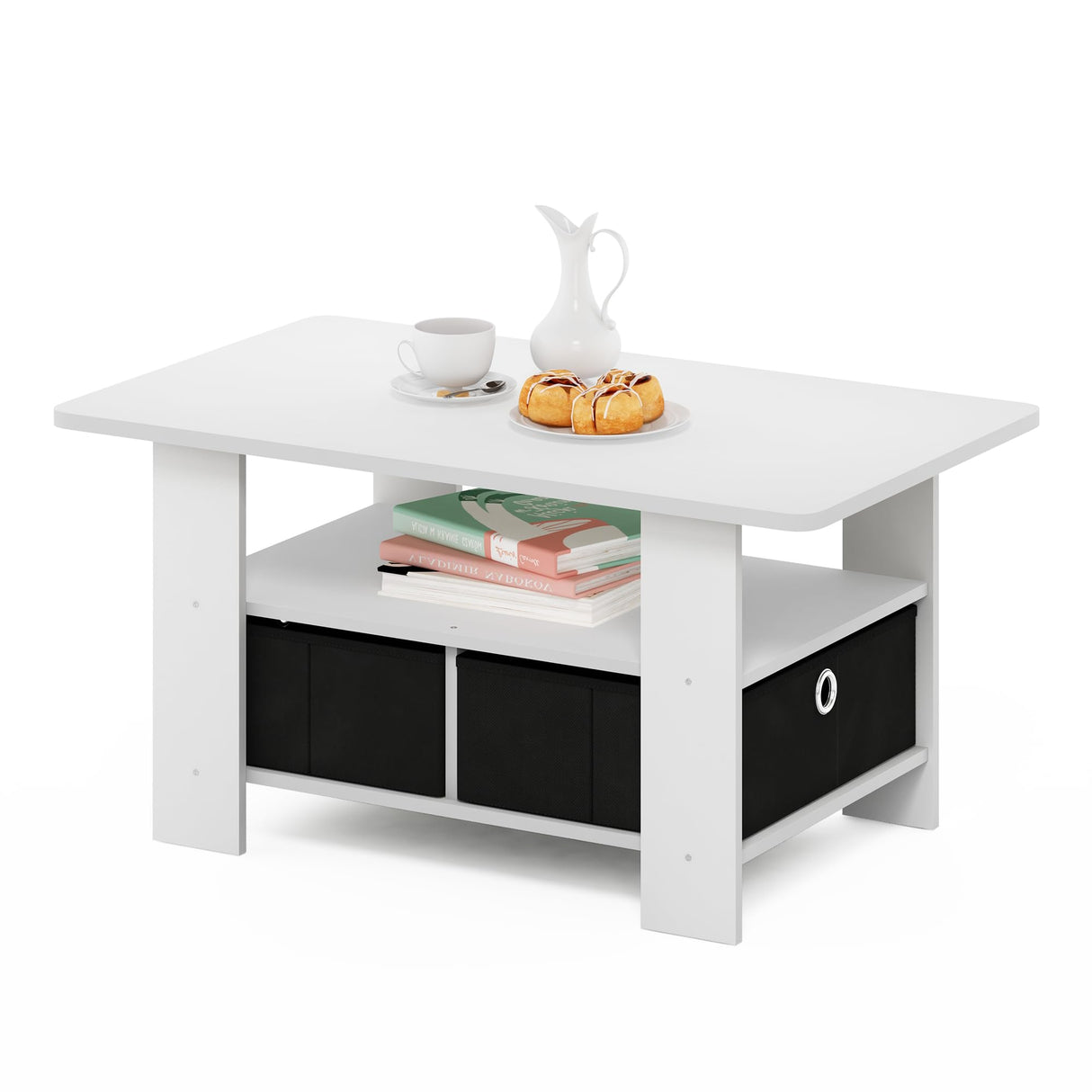 Furinno Andrey Coffee Table with Bin Drawer, White/Black Furinno