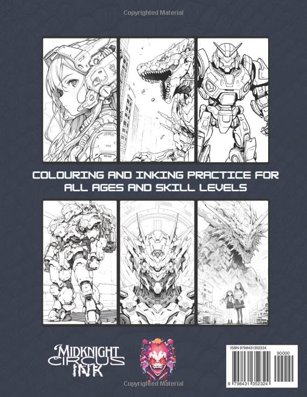 Anime Coloring and Inking Practice: Mechs & Monsters Volume 1: Colouring and shading basic exercise book for all ages, adult, teen and kids, to all skill levels beginner to expert WoodArtSupply