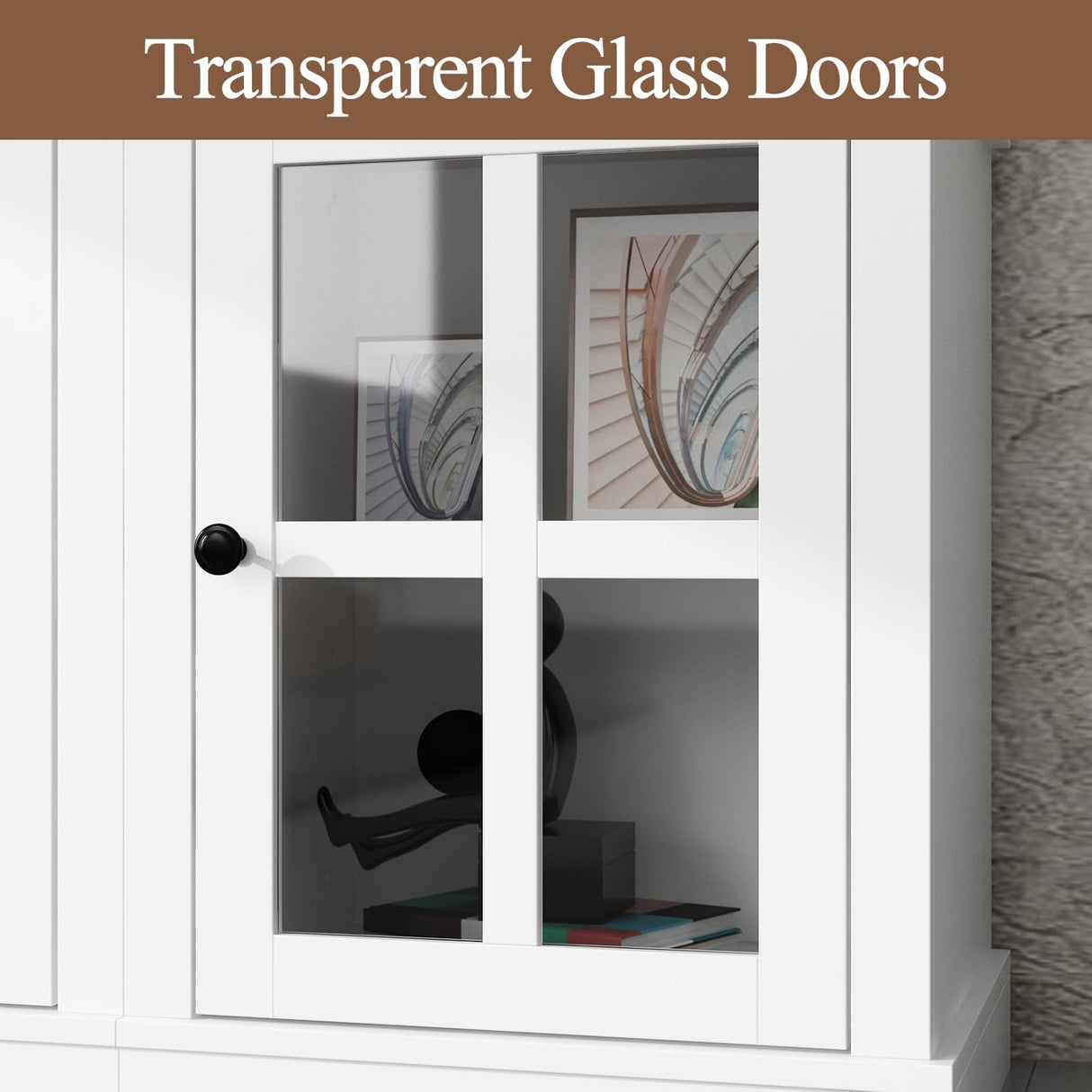 WOODTIME Large Wall Unit Entertainment Center with Bookshelves, Modern 4-Piece TV Stand with Bridge Cabinet & 19 Shelves, Media Console Table with Glass Doors for Living Room & Home Theater, White WOODTIME