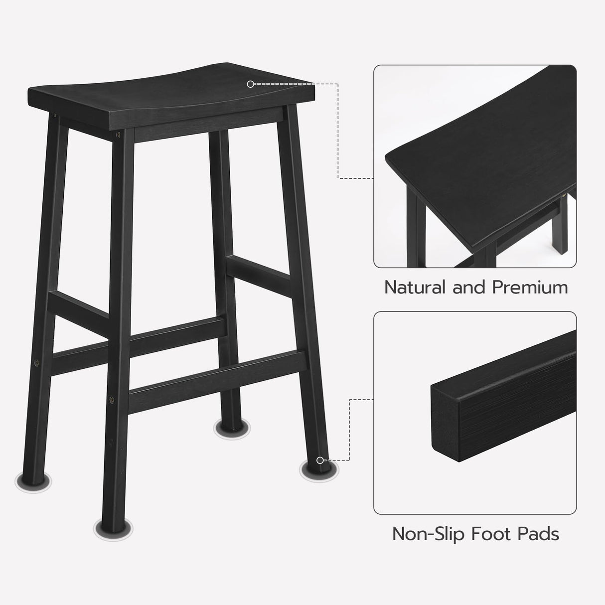 HOOBRO Bar Stool,Set of 2 Bar Stools, Bamboo Bar Chairs, 26 Inches Kitchen Counter Stools with Footrest, Saddle Stools, for Living Room, Dining Room, Party Room, Industrial Style, Black BB03MD01G2 HOOBRO