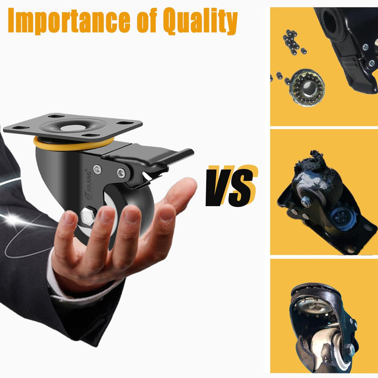 JULANG 2 Inch Locking Caster Wheels Set of 4 Heavy Duty, Thickened and Improved Swivel Plate Castors for Furniture, Carts, Garden Potting Tables, Workbenches DIY Julang