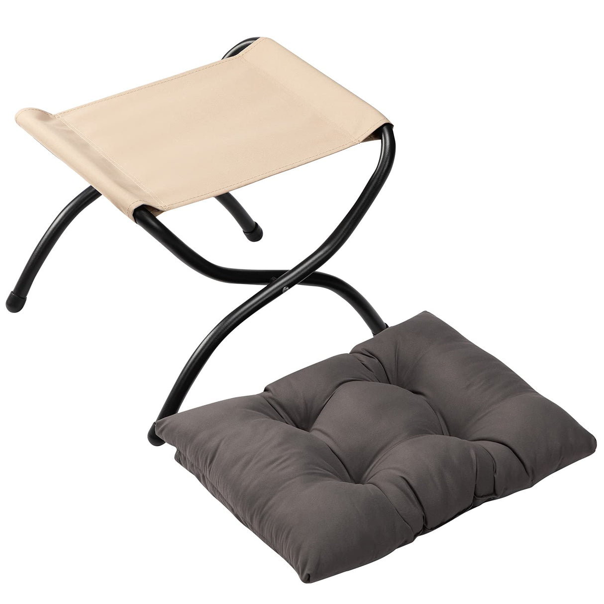 HollyHOME Fabric Lazy Chair with Foldable Ottoman, Accent Comfy Lounge Arm Chair and Folding Footrest Stool Set, Leisure Sofa Reading Chair and Footstool for Living Room, Bedroom, Dorm, Dark Grey HollyHOME