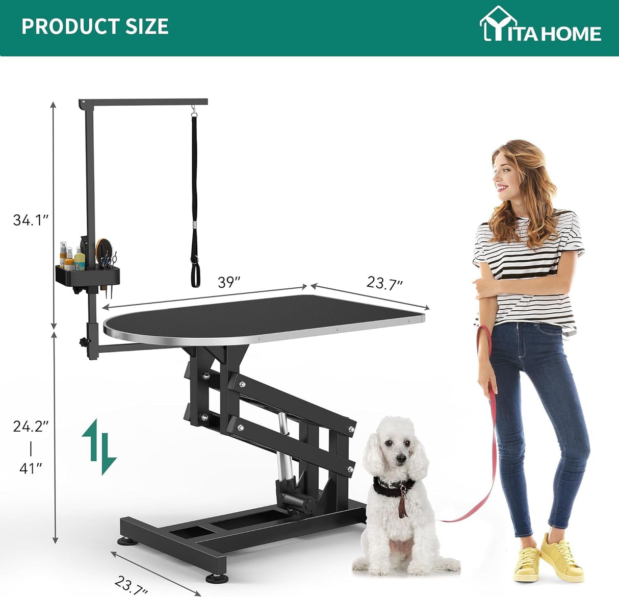 YITAHOME 39" Electric Dog Grooming Table, Heavy Duty Pet Grooming Table for Dogs at Home, Adjustable Overhead Arm & Tool Organizer Small to Medium Dog Grooming Station, Black YITAHOME